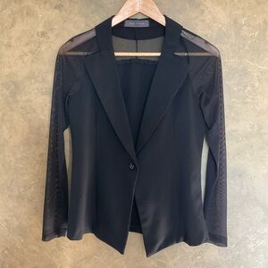 Suzy Shier Black Stretch Mesh Semi-Sheer Blazer